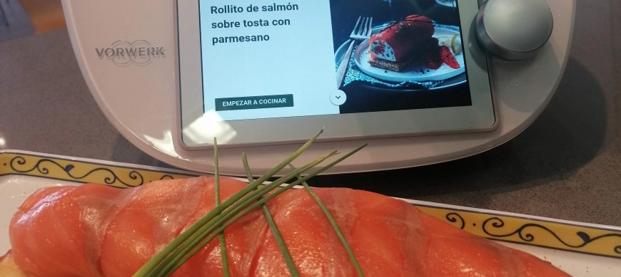 ENROLLADO DE SALMÓN Y CREMA DE CEBOLLINO